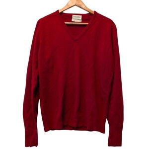 RARE! VTG Sakowitz Mens 100% 2-Ply Cashmere Red‎ V-Neck Sweater Quite Luxury  M